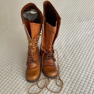 Vintage Frye knee high leather boots. Laceup style.